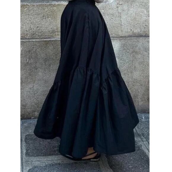 Commense Black Asymmetrical Pleated Maxi Skirt – 100% Cotton – Size XL - Picture 4 of 6